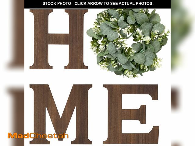 Lot 74-12714941 - Mkono Farmhouse Wall Home Sign with Artificial Eucalyptus for O Rustic Wooden Hanging Letters Decora...