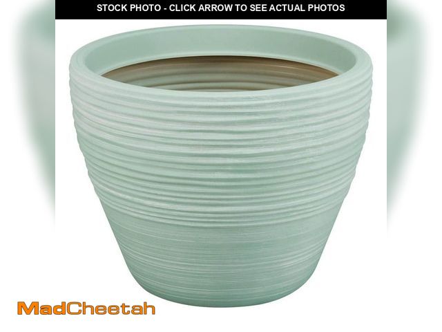 Lot 74-12780189 - Vigoro 15 in. Ashton Sage High-Density Resin Planter (15 in. D x 11.7 in. H) - UNUSED