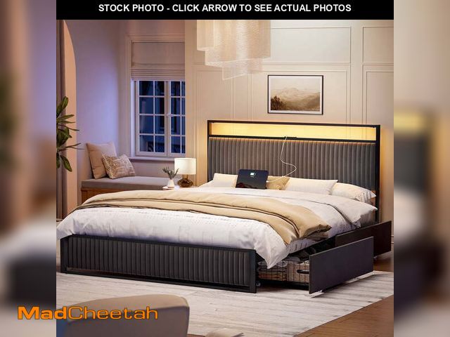 Lot 74-13765234 - GUNAITO Full Size Bed Frame with Headboard, Platform Bed with 2 Drawers, Velvet Upholstered Bed Fram...