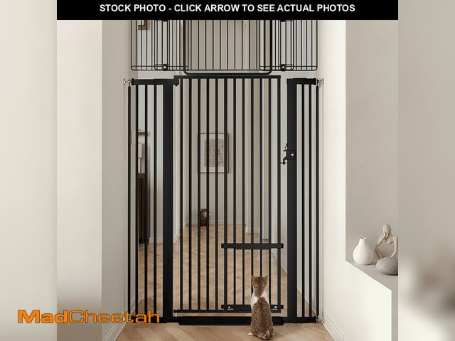Lot 74-14289221 - (MISSING HARDWARE) Pet Gate with Cat Door,Domipet 71 inch Extra Tall Dog Gate,29.5''-40.6''Wide Gate...