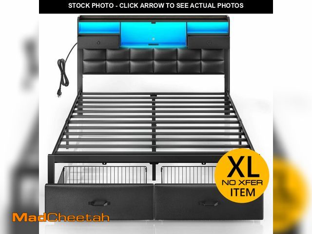 Lot 74-13118633 - Rolanstar Bed Frame Full Size with Drawers and Charging Station, Upholstered Platform Bed with Stora...