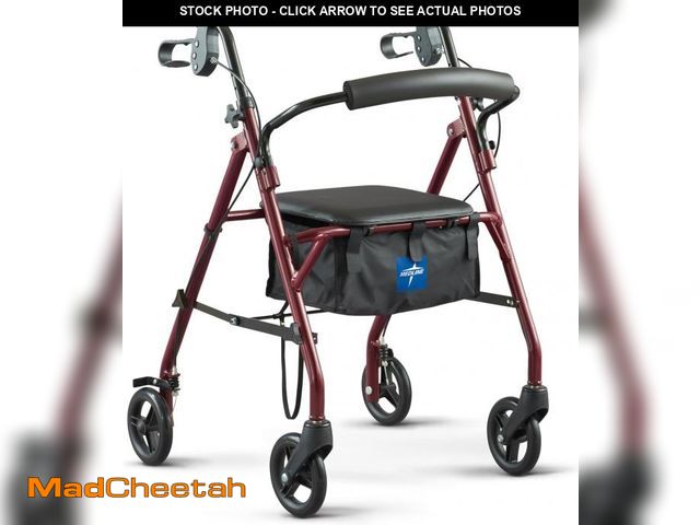 Lot 74-12399193 - Medline Rollator Walker with Seat, Steel Rolling Walker with 6-inch Wheels Supports up to 350 lbs, M...