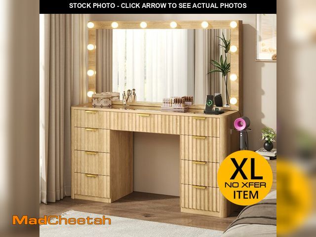 Lot 74-13118234 - knoworld 47" Fluted Makeup Vanity Desk, Large 42" Mirror and Ajustable LED Lights, 9 Drawers Vanity ...