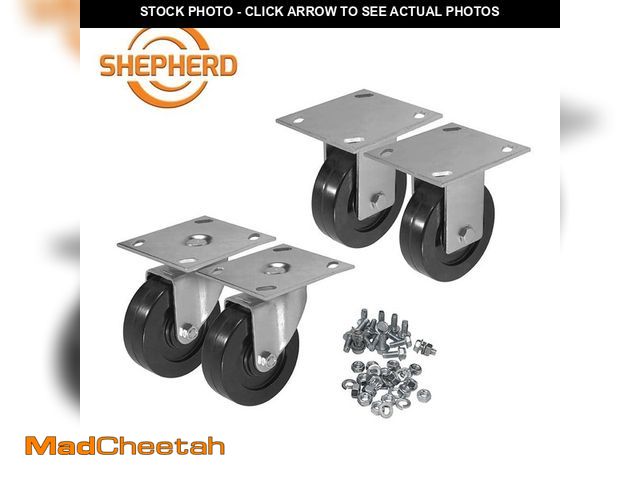 Lot 74-12691812 - Shepherd 4 in. Black Rubber and Steel Swivel and Rigid Caster Kit with Hardware (4-Piece) - UNUSED