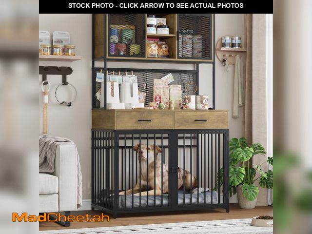 Lot 74-12487423 - Hiphuta 71" Tall Dog Crates Furniture, Indoor Dogs Kennel Furniture with Hutch, 42"W Dog Cage Furnit...
