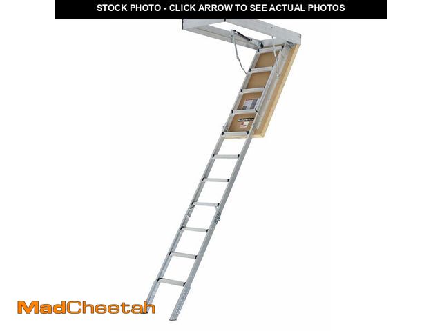 Lot 74-12786814 - (MISSING INSTALLATION KIT) Louisville Ladder 7.8-10.3-Foot Insulated Door Aluminium Attic Ladder 30"...