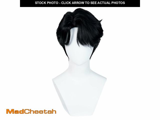 Lot 74-12979738 - Wiggy Mermaid Short Black Wig for Men Black Emo Wig Goth Scene Hair Wigs + Cap for Stage Party Hallo...