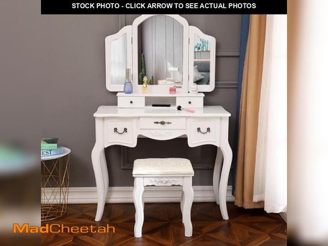 Lot 74-12474193 - Ktaxon Vanity Set with 3 Color Lighted Mirror  Makeup Table with 3 Storage Shelves &amp; Drawers  Dr...