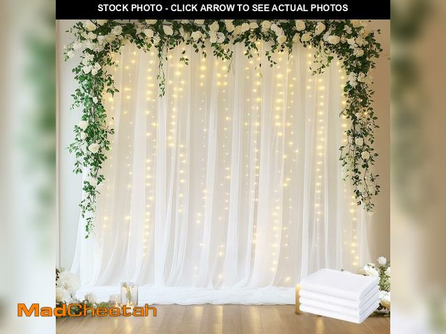 Lot 74-14059438 - Fomcet Tulle Backdrop Curtains White 20FT X 10FT Tulle Curtains with Lights String Sheer Backdrop Cu...
