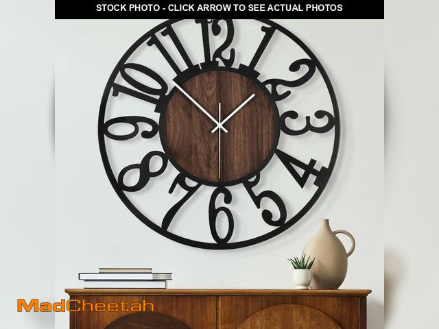 Lot 74-14429117 - Maxstar Round Wall Clock for Living Room Decor Battery Operated Non Ticking Silent Vintage Black Met...