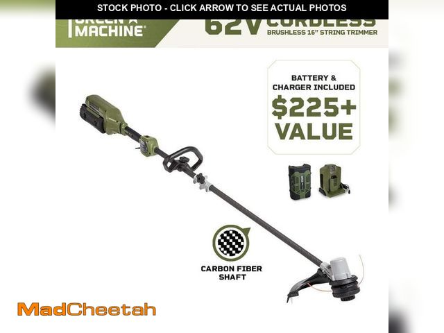 Lot 74-14222882 - *DIRTY* Green Machine 62V 16" Cordless Carbon Fiber Shaft String Trimmer Brushless motor and quick r...