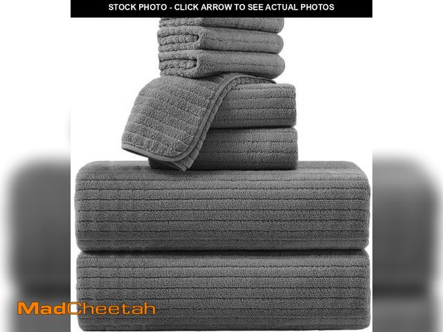 Lot 74-12487464 - Jessy Home 8 Pcs Dark Gray Stripe Large Microfiber Bath Towels Set 2 Oversized Bathroom Towels, 2 Ha...