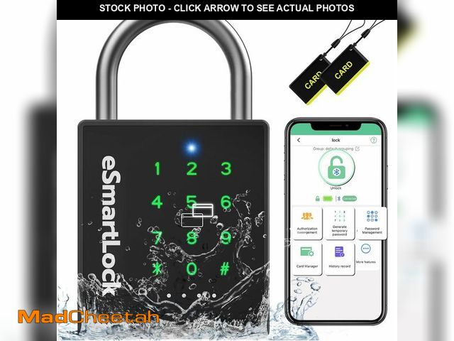 Lot 74-12678144 - Pothunder Heavy Duty Smart Padlock, Outdoor Padlock with Key Code and RFID, Weatherproof Biometric D...