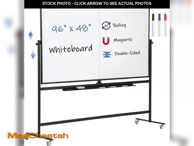 Lot 74-12228345 - Large Magnetic Mobile Whiteboard 96"x48", Rolling Double Sided Stand Whiteboard on Wheels, Reversibl...