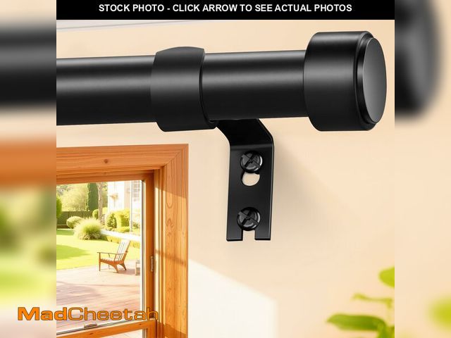 Lot 74-14065590 - Treije Curtain Rods 72-144 Inch, 1" Heavy Duty Adjustable Curtain Rod for Windows, Black Extra Long ...