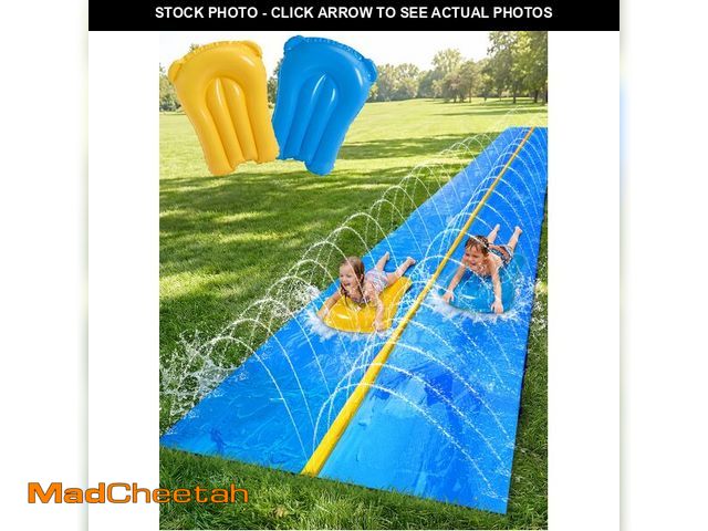 Lot 74-14272369 - Sloosh Huge Water Slide, 30ft x 6ft Heavy Duty Lawn Water Slip with Built-in Sprinkler Slide and 2 S...