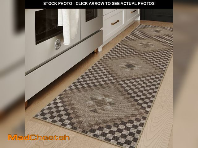 Lot 74-14478024 - LIVEBOX Easy Jute 2x8 Runner Rug, Non Slip Washable Rug Runners for Hallways, Brown Checkered Long R...