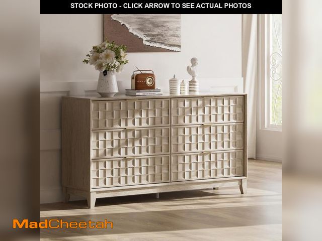 Lot 74-12105614 - COLAMY Fluted Storage Cabinet with 6 Drawers, Buffet Sideboard Cabinet, Modern Wood Side Board, Livi...