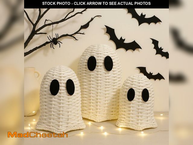 Lot 74-12712251 - Geelin 3 Pcs Halloween Rattan Wicker Ghosts Decoration Cute Farmhouse Ghost Figurines for Table Tray...
