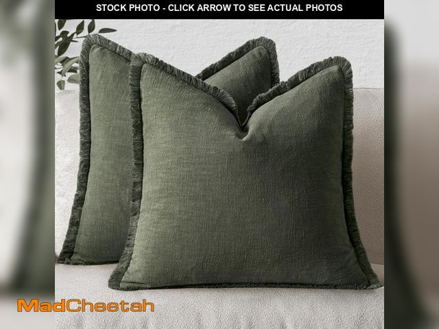 Lot 74-12310256 - MIULEE Decorative Throw Pillow Covers Neutral Linen Fringe Throw Pillows Set of 2 Rifle Green Boho F...