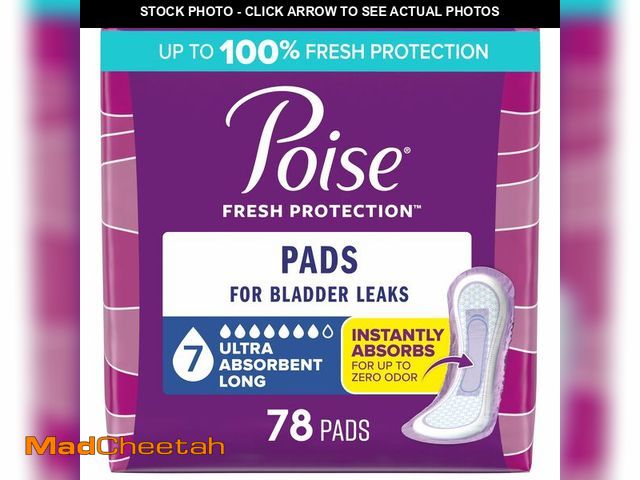 Lot 74-12976624 - Poise Incontinence &amp; Postpartum Pads for Bladder Leaks, 7 Drop Ultra Absorbency, Long Length, 78...