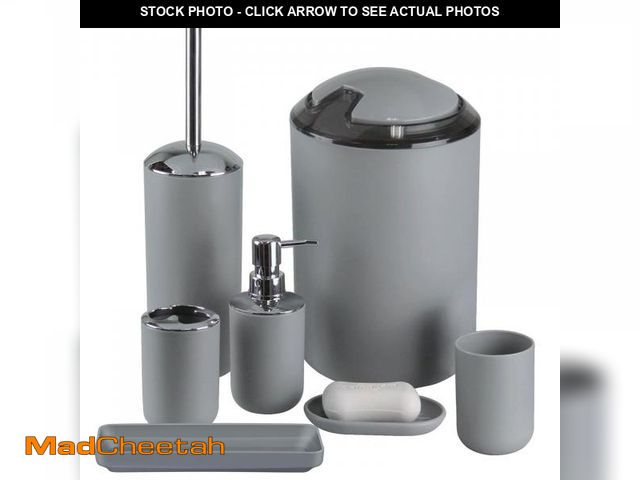 Lot 74-12216909 - IMAVO Bathroom Accessories Set,Grey Bathroom Set,7 Pieces Bathroom Accessory Set,Tray,Toilet Brush,T...