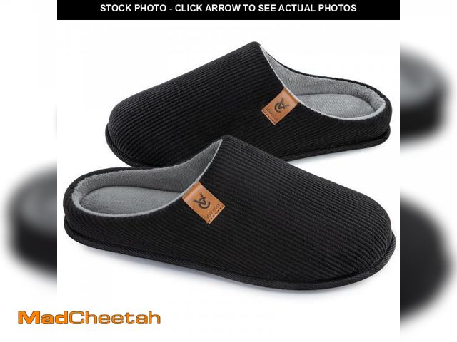 Lot 74-12314790 - VeraCosy Men's Corduroy Slip-on Slippers Cozy Non-Slip Memory Foam Indoor House Shoes with Coral Fle...