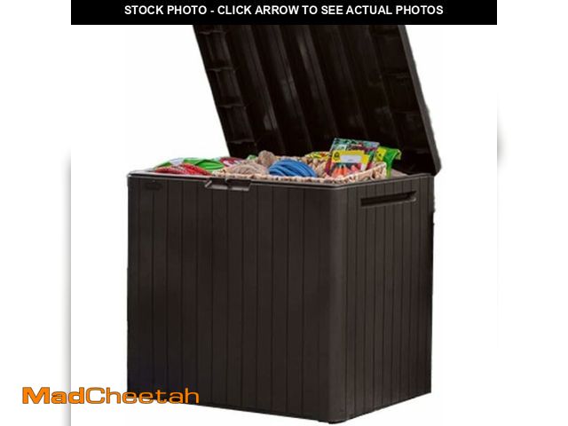 Lot 74-14366875 - Keter City 30 Gallon Resin Outdoor Storage Box and Patio Furniture Side Table for Pool and Garden Ac...