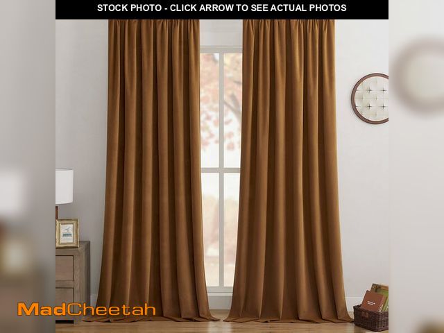 Lot 74-12713459 - Joydeco Golden Brown 100% Blackout Curtains 84 Inch 2 Panels, Luxury Thermal Brown Velvet Curtains f...