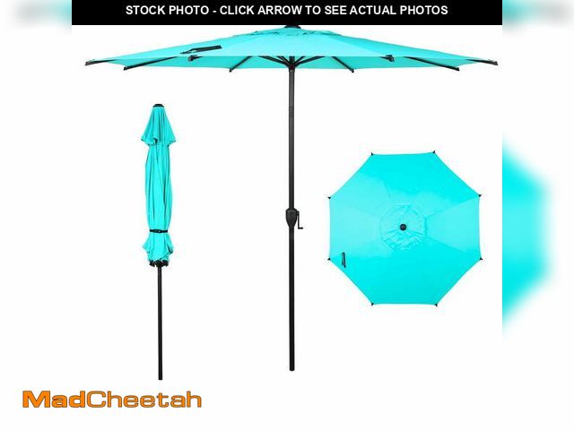 Lot 74-13053384 - Abba Patio 9ft Outdoor Patio Umbrella w/ Push Button Tilt and Crank, 8 Ribs, Turquoise - UNUSED