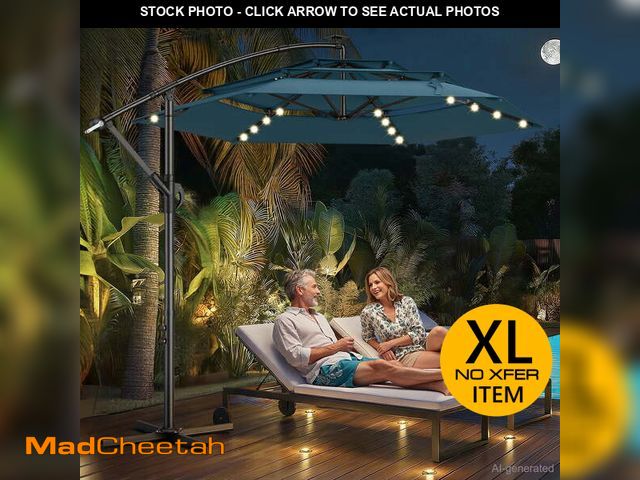 Lot 74-14436853 - TASKBAY 10ft 3-Tiered Cantilever Patio Umbrella Solar LED Lighted, Hanging Offset Market Outdoor Sun...