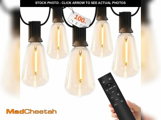 Lot 74-12719256 - YOYONACY 100 FT Outdoor String Lights for Outside, IP65 Waterproof ST38 LED Shatterproof Bulbs, Dimm...