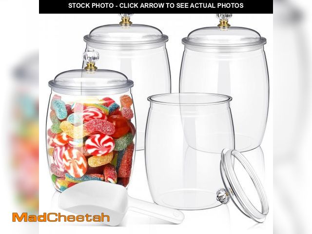Lot 74-12051260 - Nuogo 4 Pcs Plastic Candy and Cookie Jars with Lids Clear Cookie Container Candy Jars Large Airtight...