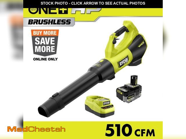 Lot 74-13868210 - RYOBI ONE+ HP 18V Brushless Whisper Series 130 MPH 510 CFM Battery Leaf Blower with 6.0 Ah Battery a...