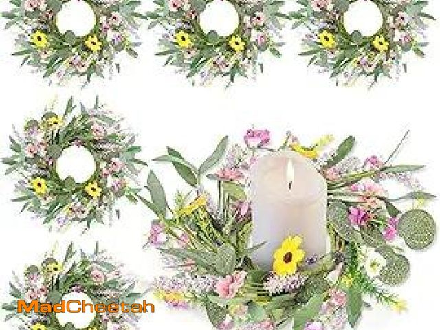 Lot 74-12128493 - 6 Pcs Summer Wreath Artificial Mini Floral Spring Wedding Candle Rings Flower Wreaths Pillar Candle ...
