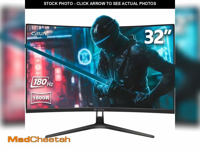 Lot 74-13061464 - CRUA 32" Curved Gaming Monitor - 180Hz FHD 1080P, 1ms GTG, FreeSync, 100 sRGB, DP/HDMI Black - USED