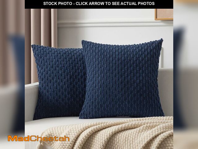 Lot 74-13716427 - Kevin Textile Euro Sham Pillow Covers 28x28 Inch 2 Packs Soft Boho Striped Corduroy Decorative Throw...