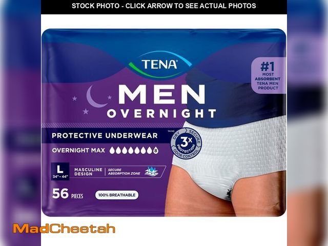 Lot 74-14067678 - Tena Men Protective Incontinence Underwear for Men, Overnight Max Absorbency, White, L, 56 Count - U...
