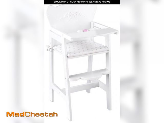 Lot 74-12096281 - KidKraft Tiffany Bow Scalloped-Edge Wooden Lil Doll High Chair with Seat Pad - White, Gift for Ages ...