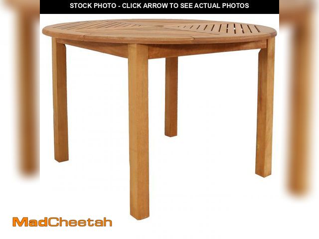 Lot 74-12489234 - Sunnydaze Meranti Wood Round Outdoor Dining Table with Umbrella Hole - Round Patio Table - Teak Oil ...