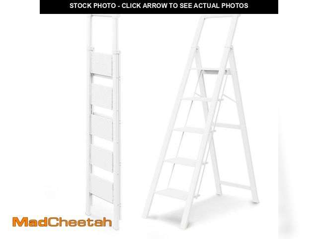 Lot 74-12538604 - WOA WOA 5 Step Ladder, Ladders for Home, Anti-Slip Pedals, Aluminum Step Stool Foldable, Lightweight...