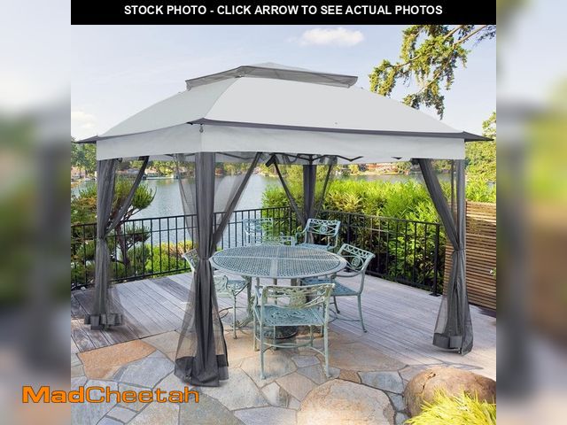 Lot 74-12945059 - COOS BAY 11 ft. x 11 ft. Gray Steel Pop-Up Gazebo with Mosquito Netting - UNUSED