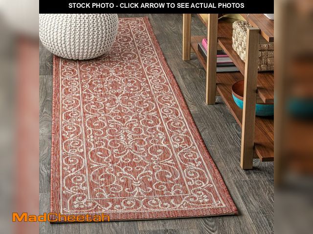 Lot 74-14348813 - JONATHAN Y Vintage Filigree Indoor Outdoor Runner Rug 2X8 Red/Beige, Charleston Textured Weave for B...