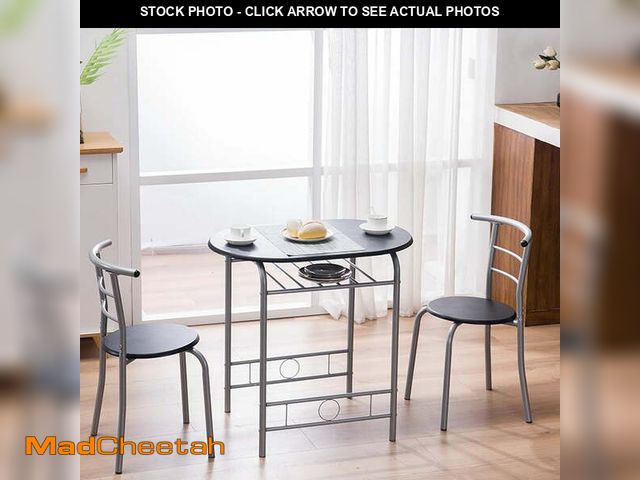 Lot 74-13045993 - Ktaxon 3 Piece Dining Set Home Kitchen Furniture Table and 2 Chairs with Wine Rack Black and Sliver ...