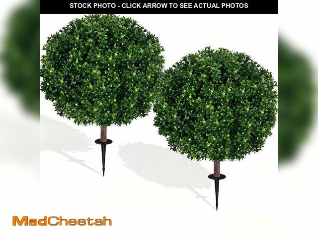 Lot 74-14330078 - 27.5" Artificial Boxwood Topiary Ball Tree, Set of 2 Fake Bushes Shrubs with Ground Spike, UV Resist...