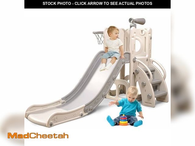 Lot 74-12695370 - Baotree 6 in 1 Toddler Playset with Slide, Kids Slide with Basketball Hoop, Ball, Ring Toss, Indoor ...