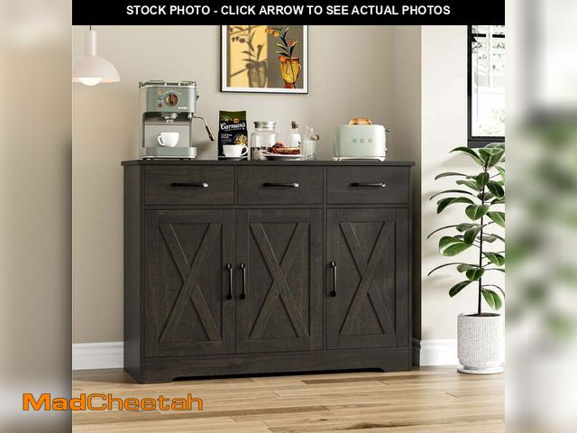 Lot 74-13776164 - Homfa 42.5'' Kitchen Buffet Sideboard Cabinet, 3 Drawers Farmhouse Storage Cabinet with Adjustable S...