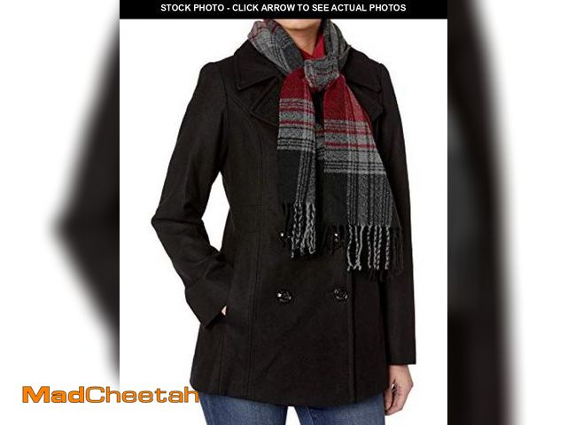 Lot 74-12418235 - LONDON FOG womens Double Breasted Peacoat With Scarf Pea Coat, Black, Small US - UNUSED