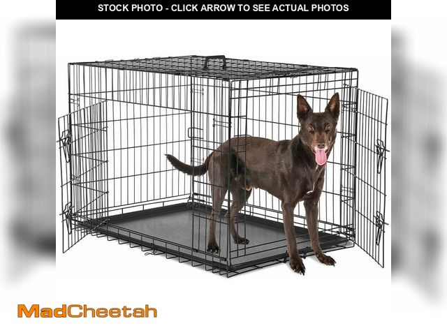 Lot 74-13059443 - Sweetcrispy Large Dog Crate with Divider Panel, 36 Inch Double Door Folding Metal Wire Dog Cage with...