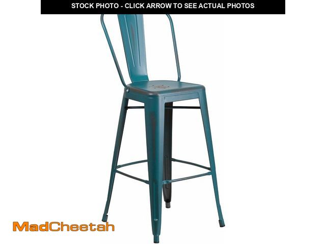 Lot 74-14305560 - Flash Furniture Commercial Grade 30" High Distressed Kelly Blue-Teal Metal Indoor-Outdoor Barstool w...